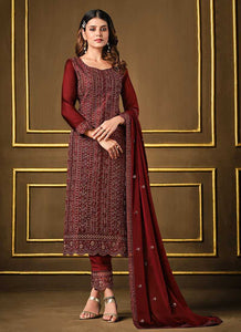 Maroon Embroidered Fashionable Pant Style Suit fashionandstylish.myshopify.com