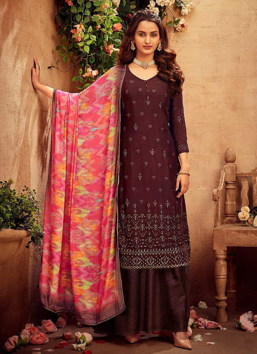 Maroon Embroidered Palazzo Style Suit fashionandstylish.myshopify.com