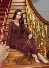 Load image into Gallery viewer, Maroon Embroidered Straight Pant Style Suit fashionandstylish.myshopify.com
