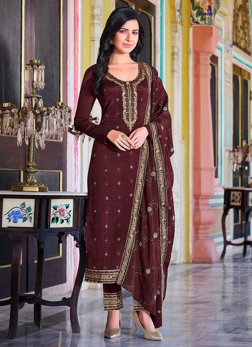 Maroon Embroidered Stylish Straight Pant Suit fashionandstylish.myshopify.com