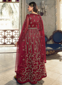 Maroon Floral Heavy Embroidered Gown Style Anarkali