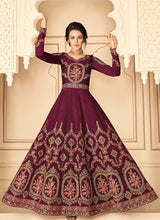 Load image into Gallery viewer, Maroon Floral Heavy Embroidered Kalidar Anarkali Suit fashionandstylish.myshopify.com
