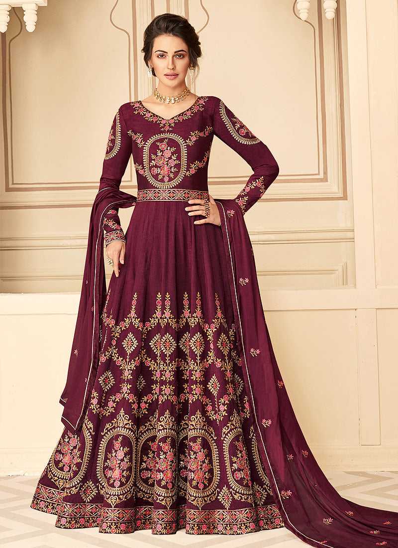 Maroon Floral Heavy Embroidered Kalidar Anarkali Suit fashionandstylish.myshopify.com