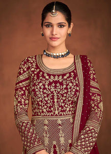 Maroon Heavy Embroidered Designer Gown Style Anarkali fashionandstylish.myshopify.com