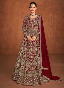 Maroon Heavy Embroidered Designer Gown Style Anarkali fashionandstylish.myshopify.com