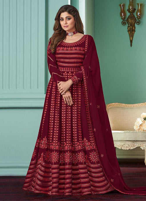 Maroon Heavy Embroidered Gown Style Anarkali fashionandstylish.myshopify.com