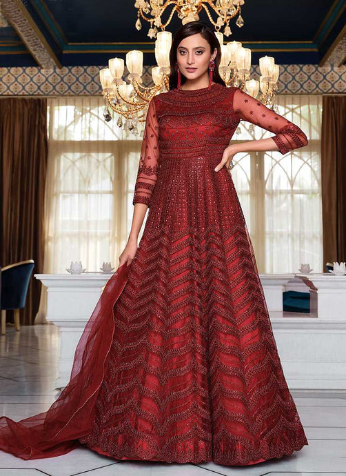 Maroon Heavy Embroidered Gown Style Anarkali fashionandstylish.myshopify.com