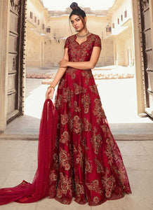 Maroon Heavy Embroidered Gown Style Anarkali fashionandstylish.myshopify.com