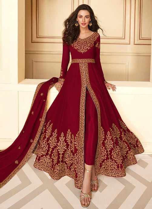 Maroon Heavy Embroidered High Slit Style Anarkali fashionandstylish.myshopify.com