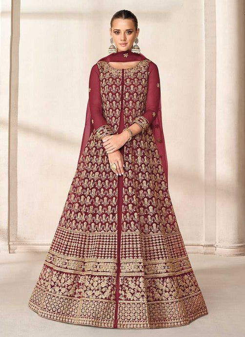 Maroon Heavy Embroidered High Slit Style Anarkali fashionandstylish.myshopify.com