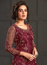 Load image into Gallery viewer, Maroon Heavy Embroidered Jacket Style Anarkali Suit fashionandstylish.myshopify.com
