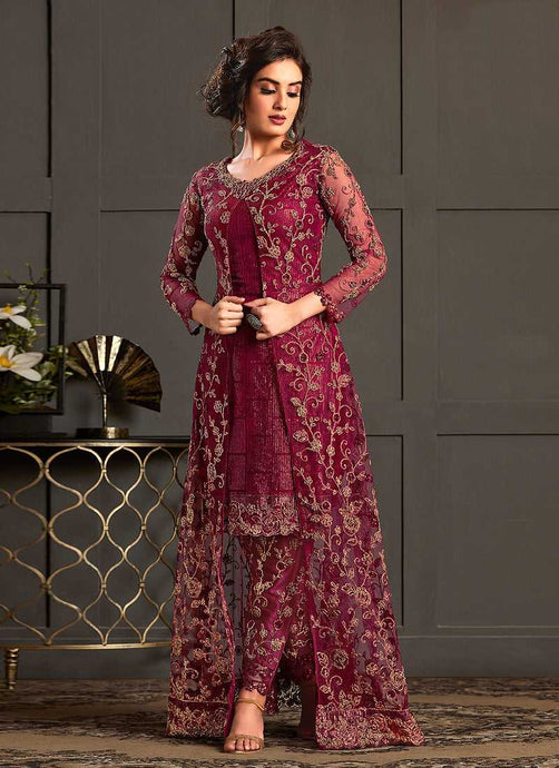 Maroon Heavy Embroidered Jacket Style Anarkali Suit fashionandstylish.myshopify.com