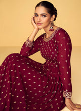 Load image into Gallery viewer, Maroon Heavy Embroidered Kalidar Anarkali
