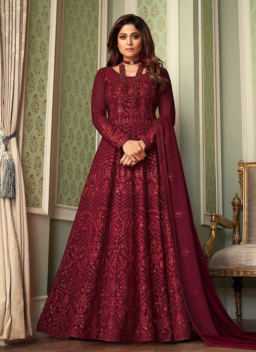 Maroon Heavy Embroidered Kalidar Anarkali Suit fashionandstylish.myshopify.com