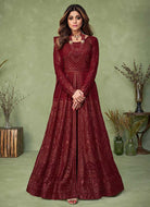 Maroon Heavy Embroidered Kalidar Anarkali Suit fashionandstylish.myshopify.com