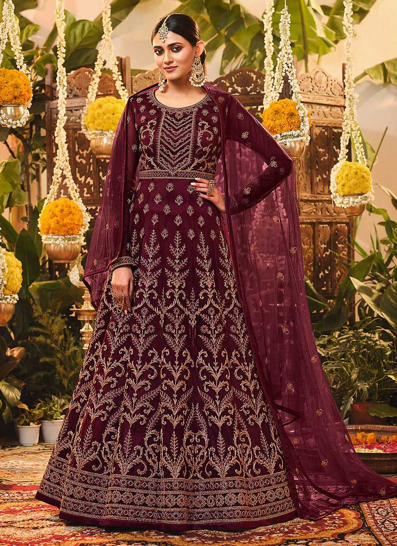 Maroon Heavy Embroidered Kalidar Anarkali Suit fashionandstylish.myshopify.com