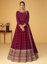 Load image into Gallery viewer, Maroon Heavy Embroidered Kalidar Anarkali
