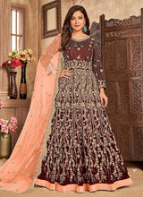 Load image into Gallery viewer, Maroon Heavy Embroidered Kalidar Velvet Anarkali Suit fashionandstylish.myshopify.com

