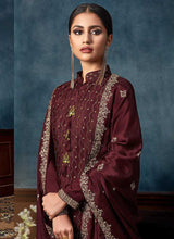 Load image into Gallery viewer, Maroon Heavy Embroidered Sequins Work Designer Palazzo Suit fashionandstylish.myshopify.com
