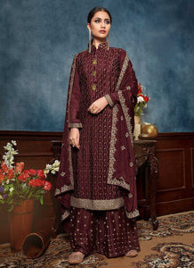 Maroon Heavy Embroidered Sequins Work Designer Palazzo Suit fashionandstylish.myshopify.com