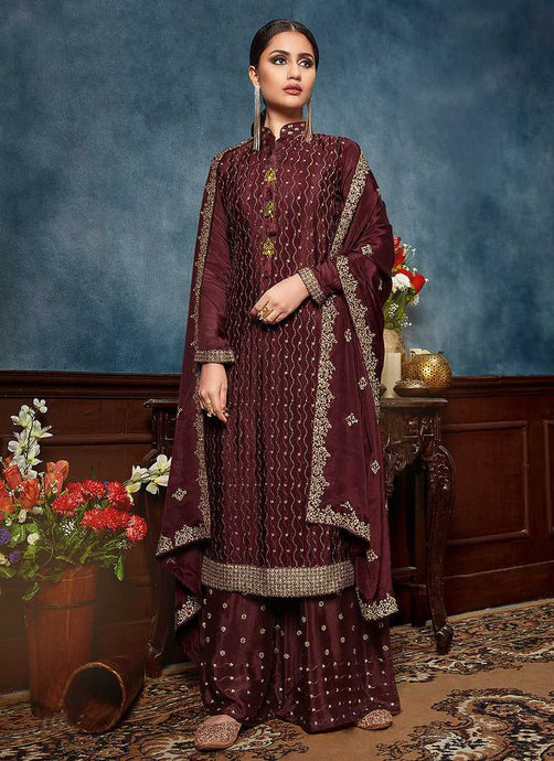 Maroon Heavy Embroidered Sequins Work Designer Palazzo Suit fashionandstylish.myshopify.com