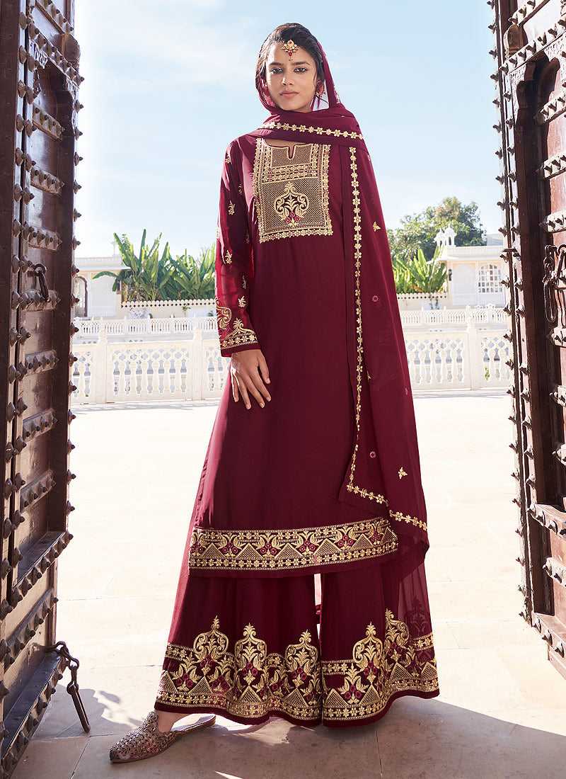 Maroon Heavy Embroidered Sharara Style Suit fashionandstylish.myshopify.com