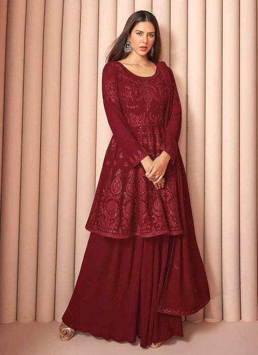 Maroon Heavy Embroidered Stylish Sharara Suit fashionandstylish.myshopify.com