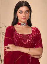 Load image into Gallery viewer, Maroon Red Embroidered Stylish Palazzo Suit
