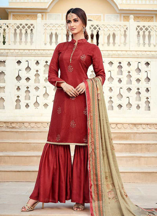 Maroon Silk Work Embroidered Gharara Style Suit fashionandstylish.myshopify.com