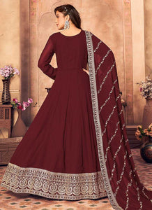 Maroon and Gold Embroidered Flaire Anarkali Suit fashionandstylish.myshopify.com