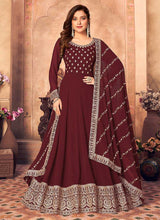 Load image into Gallery viewer, Maroon and Gold Embroidered Flaire Anarkali Suit fashionandstylish.myshopify.com
