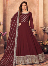 Load image into Gallery viewer, Maroon and Gold Embroidered Flaire Anarkali Suit fashionandstylish.myshopify.com
