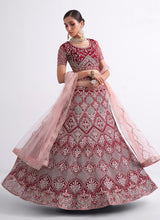 Load image into Gallery viewer, Maroon and Gold Embroidered Heavy Designer Lehenga
