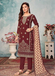 Maroon and Gold Embroidered Trendy Pant Style Suit fashionandstylish.myshopify.com
