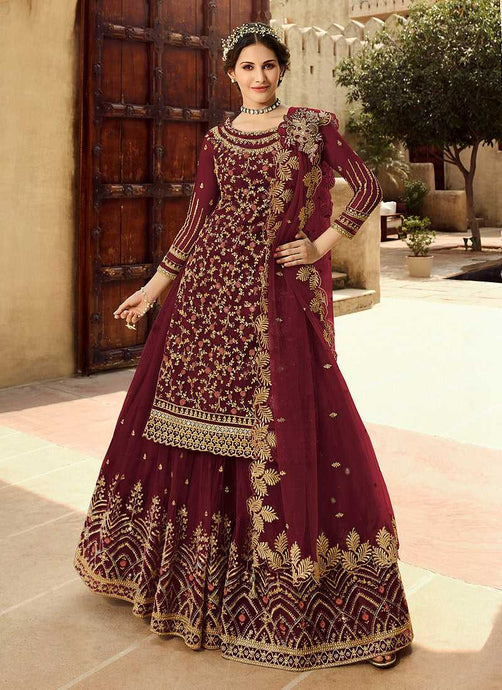 Maroon and Gold Heavy Embroidered Lehenga fashionandstylish.myshopify.com