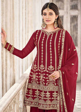 Load image into Gallery viewer, Maroon and Gold Heavy Embroidered Palazzo Style Suit fashionandstylish.myshopify.com
