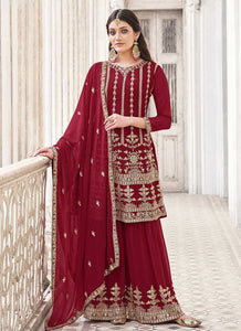 Maroon and Gold Heavy Embroidered Palazzo Style Suit fashionandstylish.myshopify.com