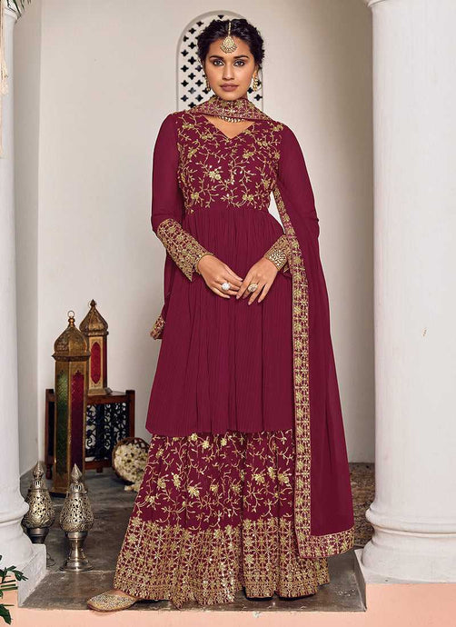 Maroon and Gold Heavy Embroidered Sharara Suit fashionandstylish.myshopify.com