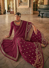 Load image into Gallery viewer, Maroon and Gold Heavy Embroidered Stylish Palazzo Suit fashionandstylish.myshopify.com
