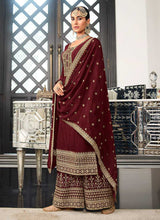Load image into Gallery viewer, Maroon and Gold Heavy Embroidered Stylish Palazzo Suit fashionandstylish.myshopify.com
