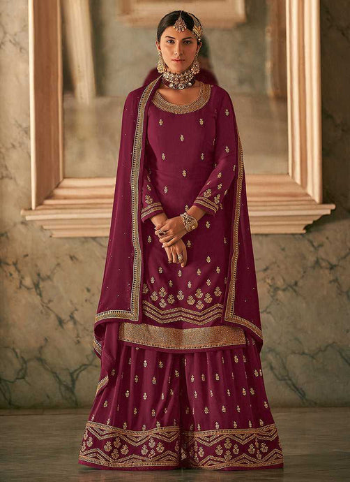 Maroon and Gold Heavy Embroidered Stylish Palazzo Suit fashionandstylish.myshopify.com