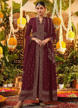 Load image into Gallery viewer, Maroon and Gold Heavy Embroidered Stylish Pant Style Suit fashionandstylish.myshopify.com
