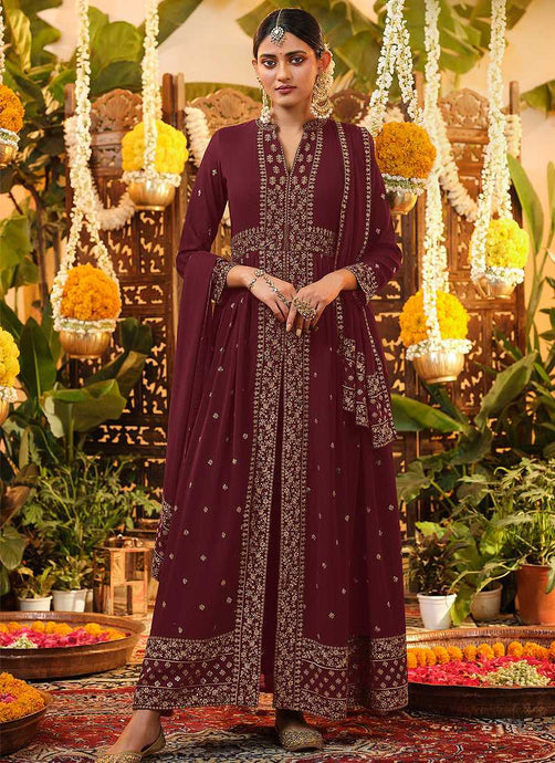 Maroon and Gold Heavy Embroidered Stylish Pant Style Suit fashionandstylish.myshopify.com