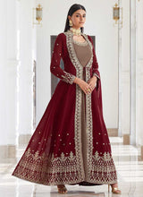 Load image into Gallery viewer, Maroon and Grey Heavy Embroidered Jacket Style Suit fashionandstylish.myshopify.com
