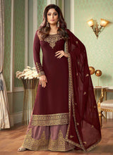 Load image into Gallery viewer, Maroon and Purple Embroidered Sharara Style Suit fashionandstylish.myshopify.com
