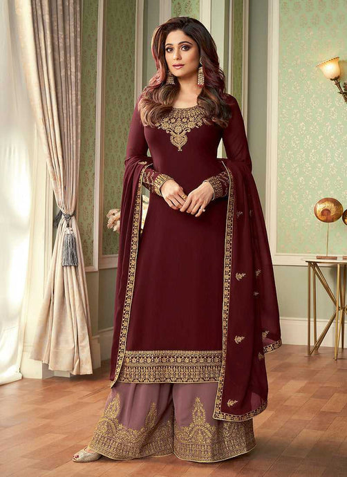 Maroon and Purple Embroidered Sharara Style Suit fashionandstylish.myshopify.com