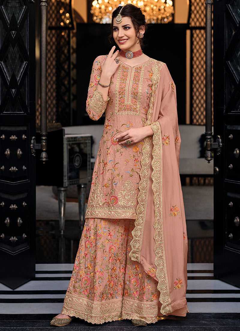 Mauve Floral Embroidered Palazzo Style Suit fashionandstylish.myshopify.com