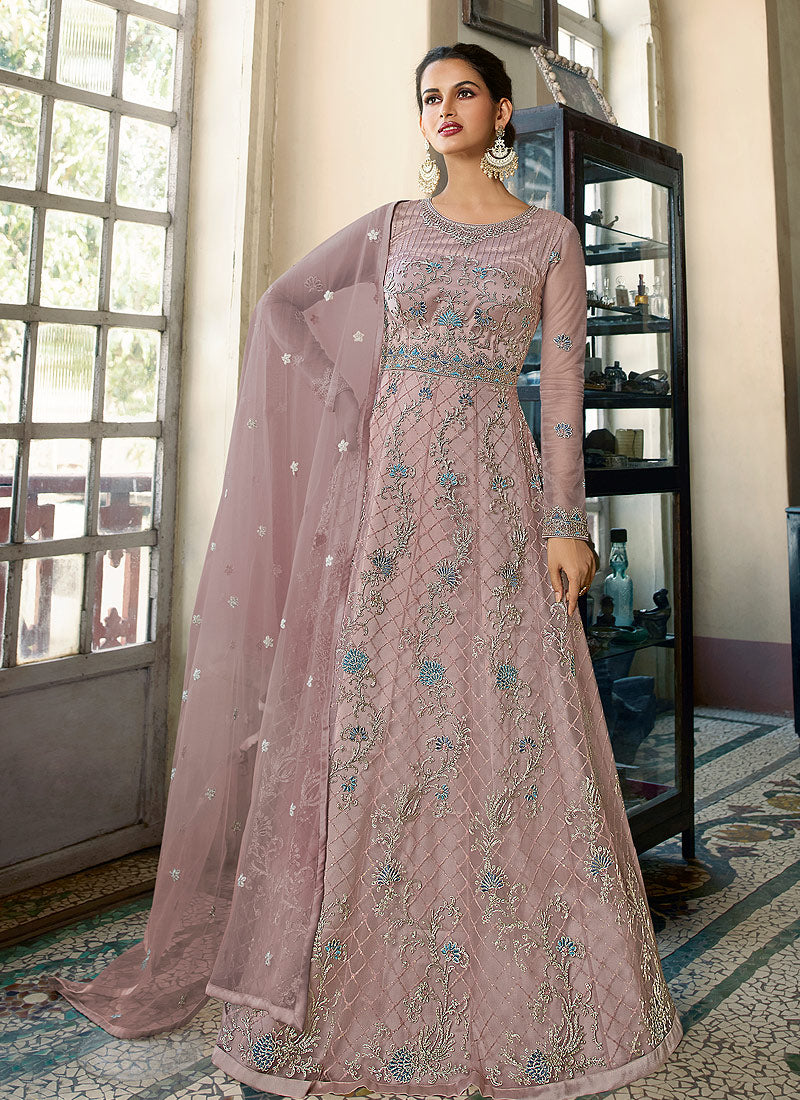 sachin and babi light blue dress Mauve Floral Heavy Embroidered Gown Style Anarkali