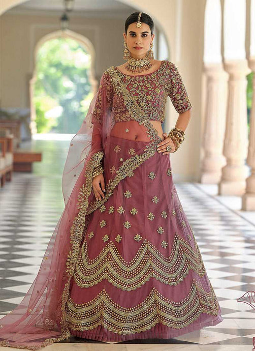 Mauve Heavy Floral Embroidered Stylish Wedding Lehenga fashionandstylish.myshopify.com