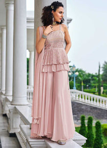 Mauve Pink Embroidered Stylish Sharara Style Suit fashionandstylish.myshopify.com